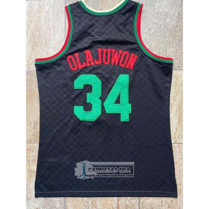 Camiseta Houston Rockets Hakeem Olajuwon NO 34 Mitchell & Ness 1993-94 Negro